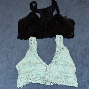 Aerie Black and Mint Lace Bralette Set